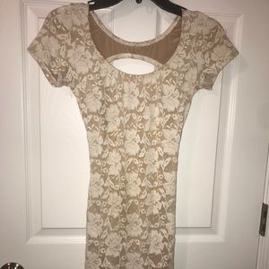 Ivory Lace Overlay Cocktail Dress